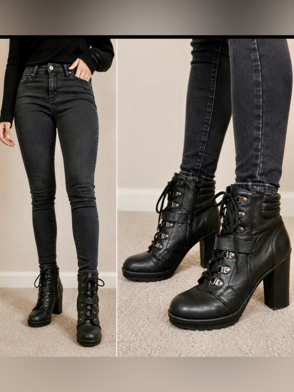 Andiamo Abonnet 4" Heeled Combat Boots Black - Size 7M